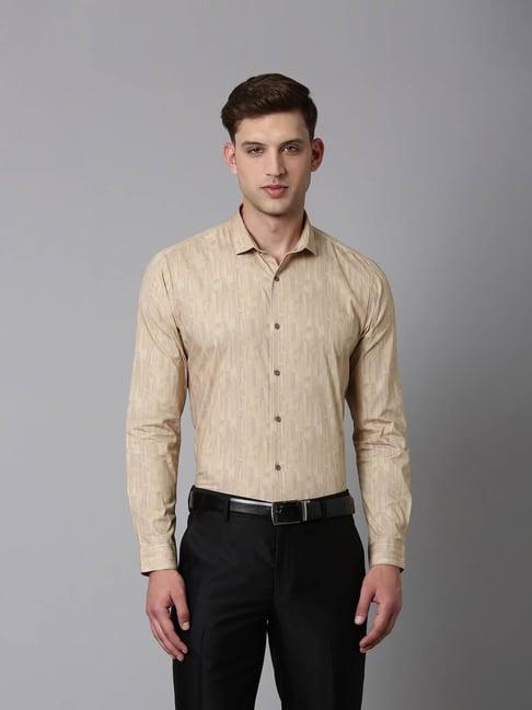 louis philippe sport beige cotton slim fit printed shirt