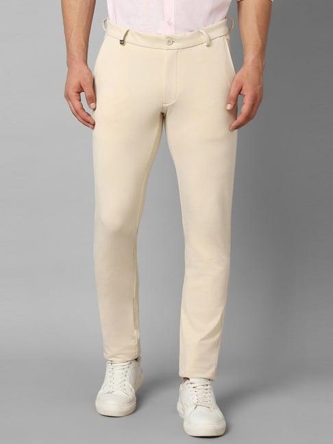 louis philippe sport beige cotton slim fit trousers