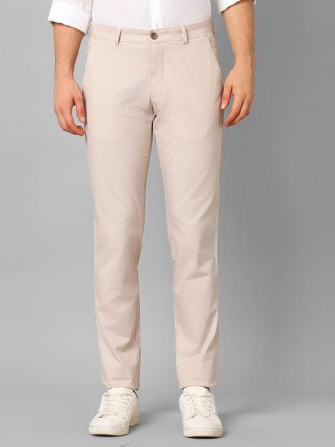 louis philippe sport beige cotton slim fit trousers