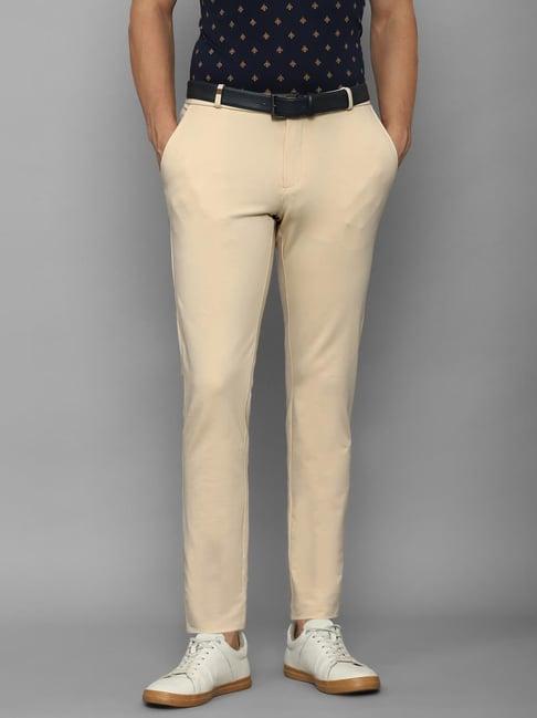 louis philippe sport beige cotton slim fit trousers