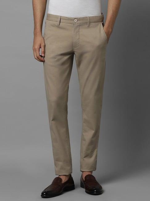 louis philippe sport beige cotton slim fit trousers