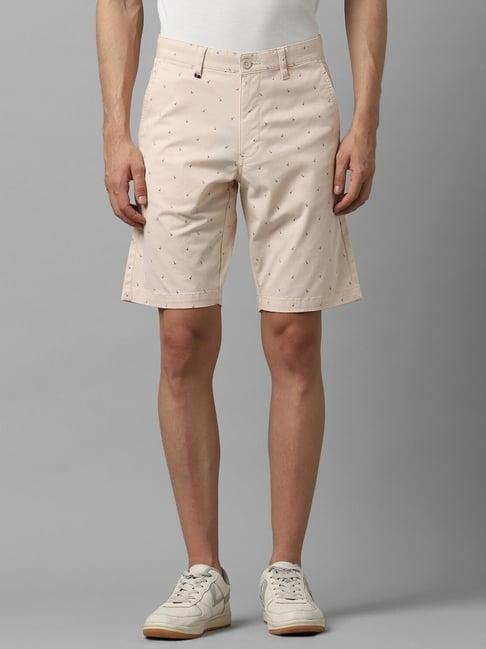 louis philippe sport beige slim fit printed shorts