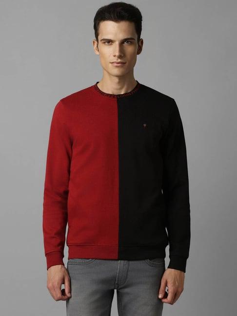 louis philippe sport black & red regular fit colour block sweatshirt