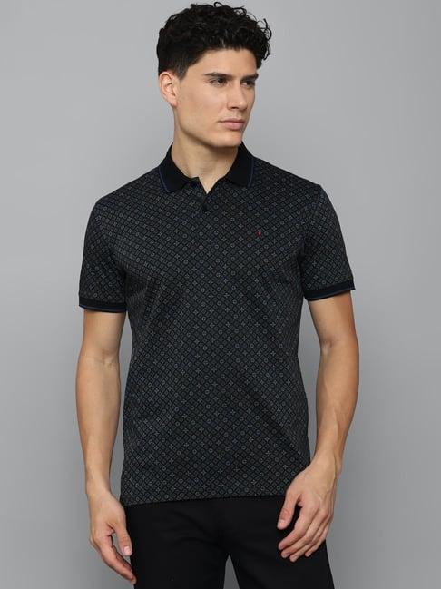 louis philippe sport black cotton slim fit printed polo t-shirt