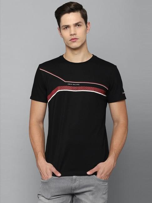 louis philippe sport black cotton slim fit printed t-shirt