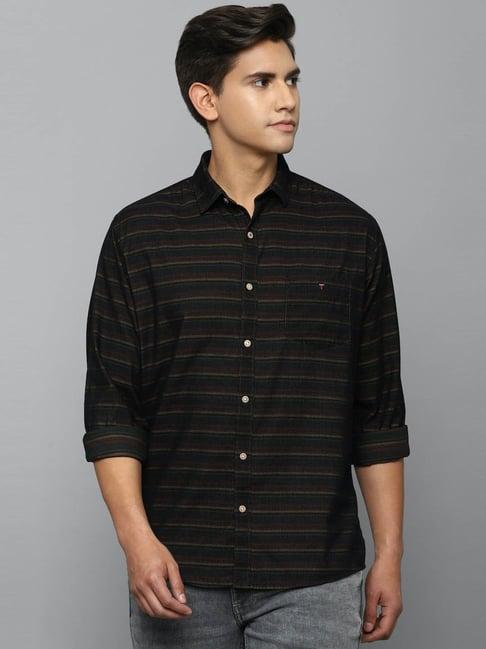 louis philippe sport black cotton slim fit striped shirt