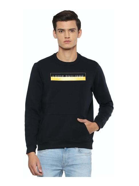 louis philippe sport black regular fit logo printed sweatshirt