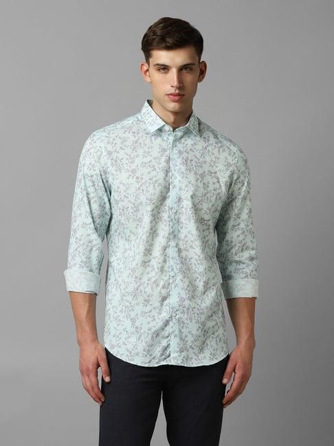 louis philippe sport blue cotton regular fit printed shirt