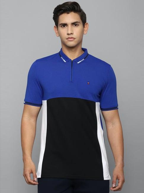 louis philippe sport blue cotton slim fit printed polo t-shirt