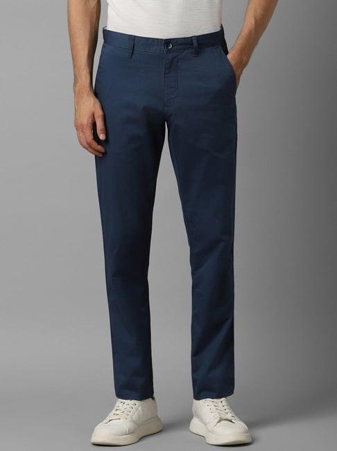 louis philippe sport blue cotton slim fit striped trousers