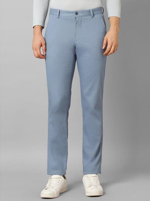 louis philippe sport blue cotton slim fit trousers