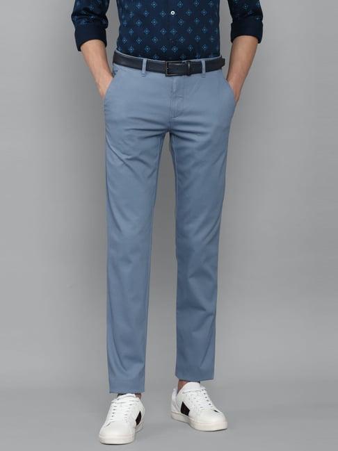 louis philippe sport blue cotton slim fit trousers