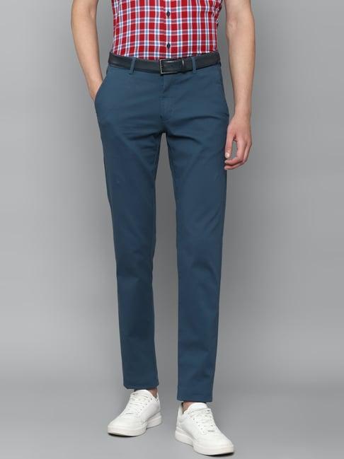 louis philippe sport blue cotton slim fit trousers