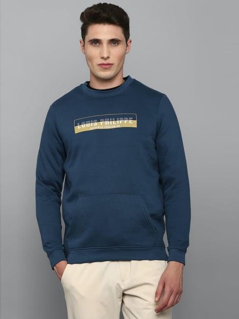 louis philippe sport blue regular fit printed sweatshirt