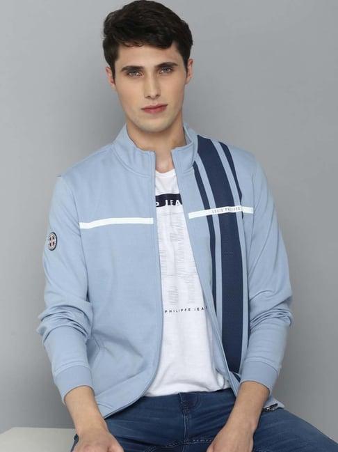 louis philippe sport blue regular fit striped jacket