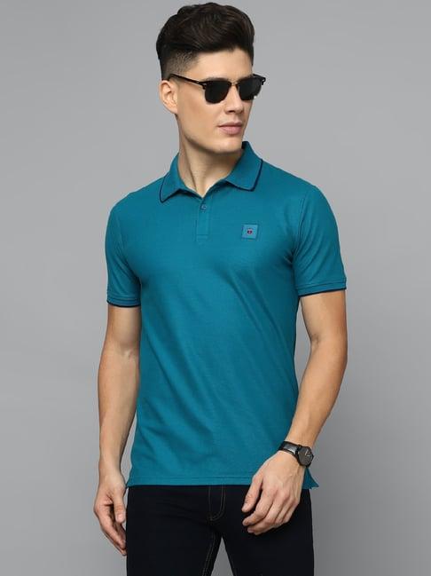 louis philippe sport blue slim fit cotton polo t-shirt