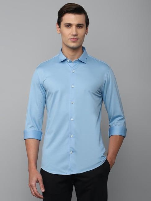 louis philippe sport blue slim fit self pattern shirt