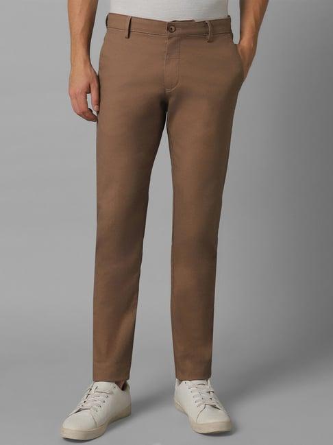 louis philippe sport brown cotton slim fit trousers