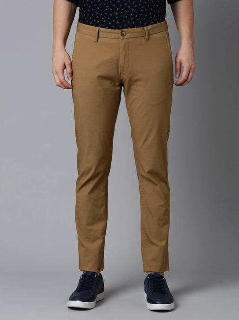 louis philippe sport brown cotton slim fit trousers