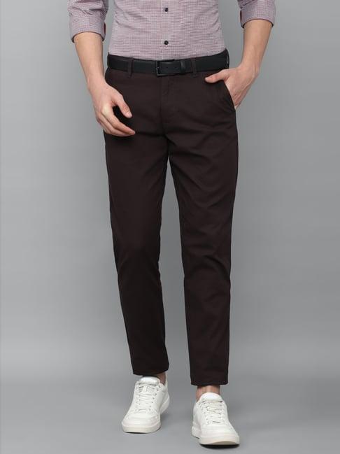 louis philippe sport brown cotton slim fit trousers