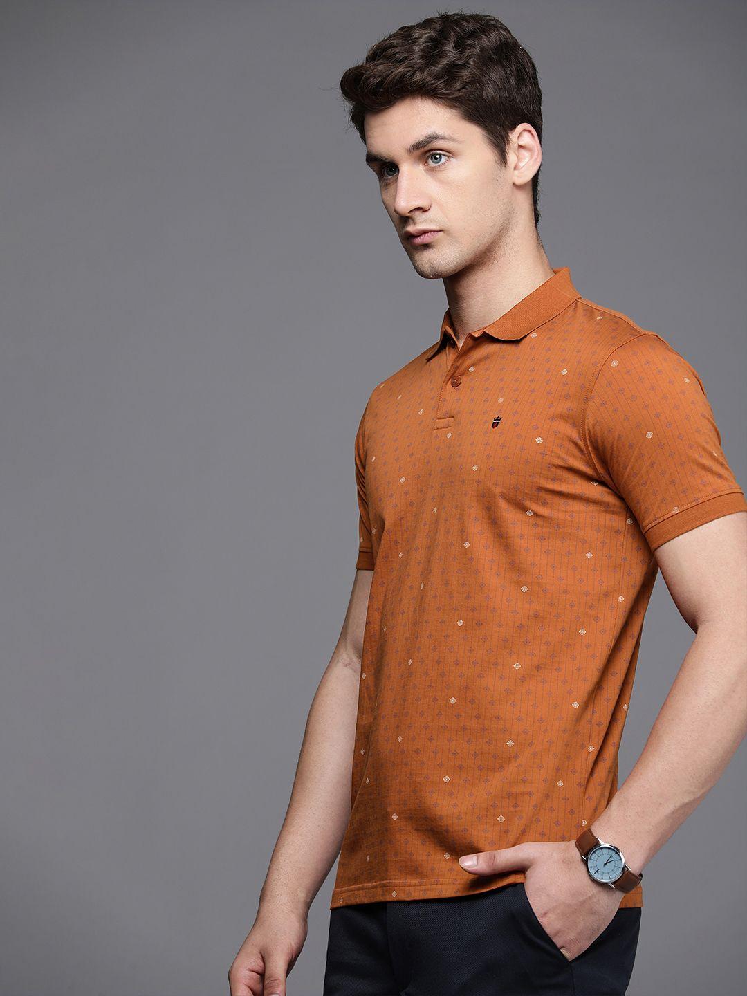 louis philippe sport geometric printed polo collar pure cotton slim fit t-shirt