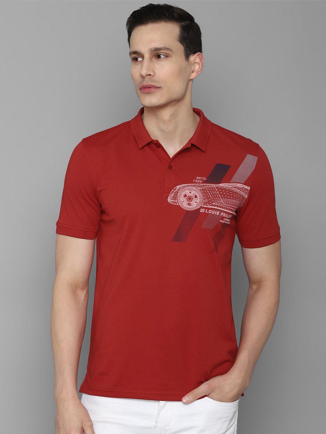 louis philippe sport graphic polo collar slim fit pure cotton t-shirt