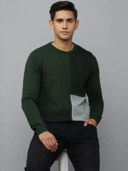 louis philippe sport green cotton regular fit colour block sweatshirt