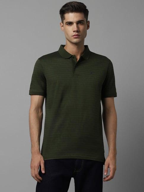 louis philippe sport green cotton regular fit printed polo t-shirt