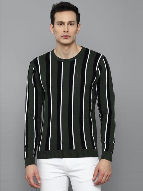 louis philippe sport green cotton regular fit striped sweater