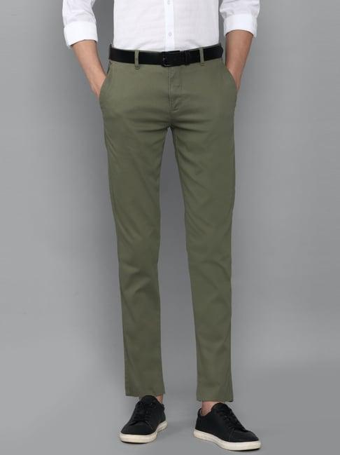 louis philippe sport green cotton regular fit trousers