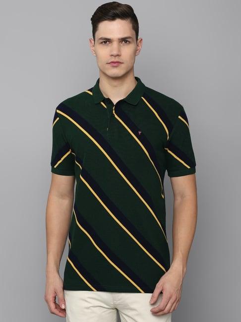 louis philippe sport green cotton slim fit printed polo t-shirt