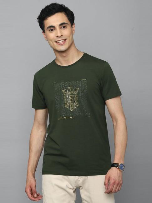 louis philippe sport green cotton slim fit printed t-shirt