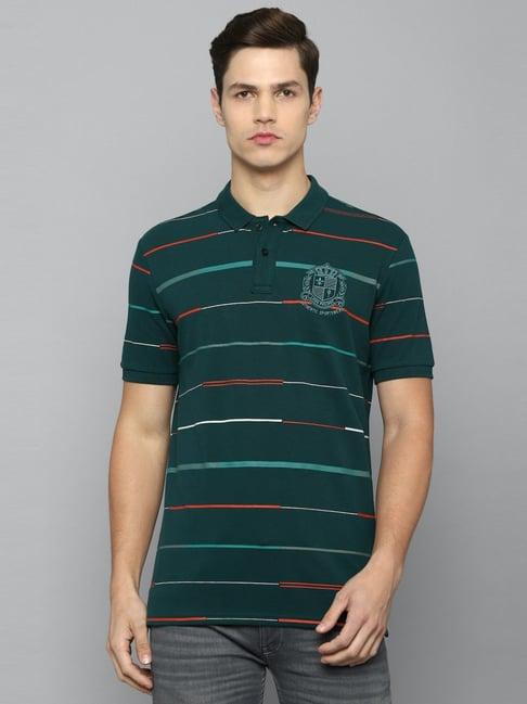 louis philippe sport green cotton slim fit striped polo t-shirt