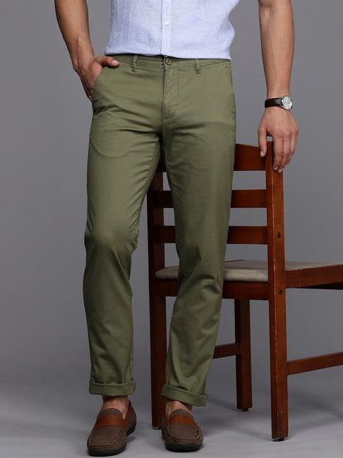 louis philippe sport green cotton slim fit trousers