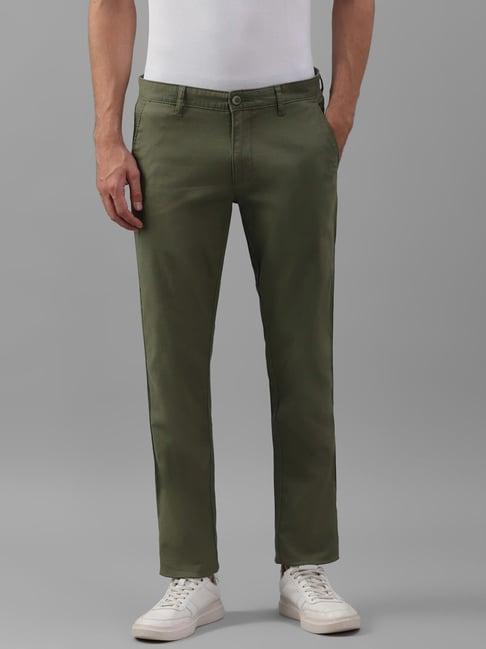 louis philippe sport green cotton slim fit trousers