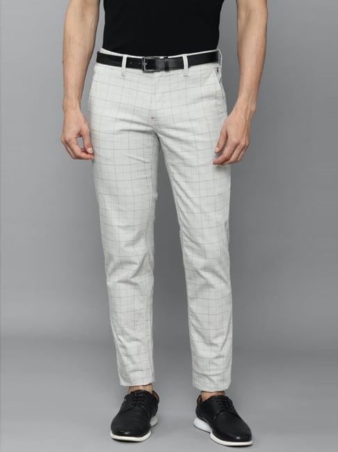 louis philippe sport grey cotton slim fit checks trousers