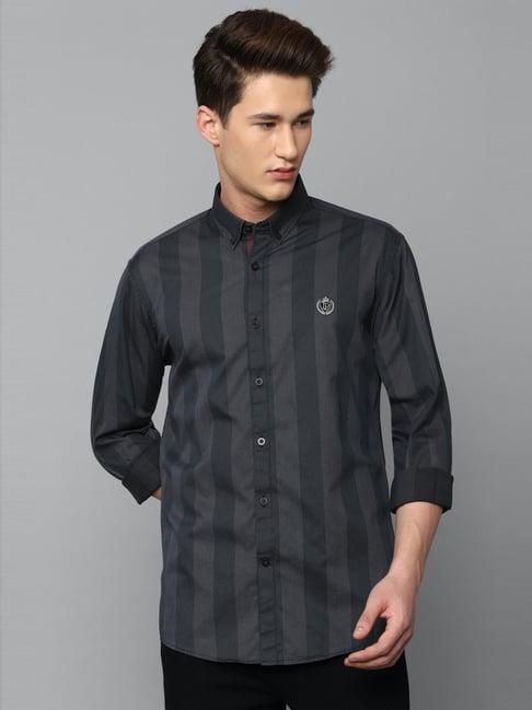 louis philippe sport grey cotton slim fit striped shirt