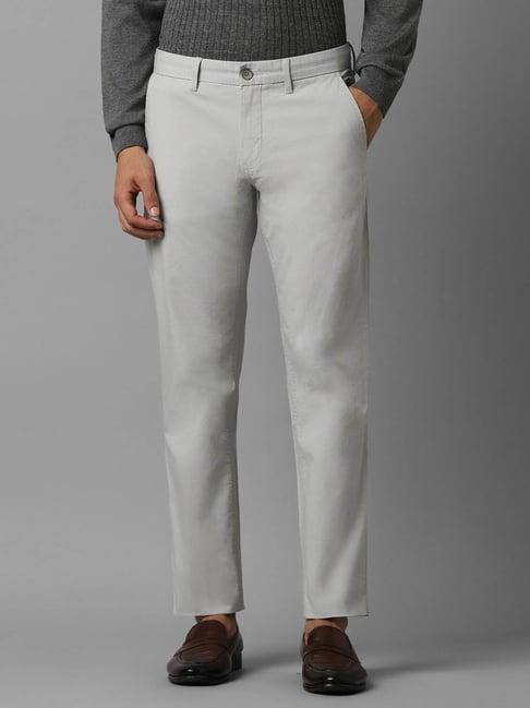 louis philippe sport grey cotton slim fit texture trousers