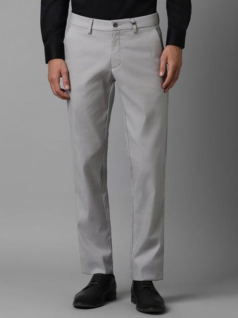 louis philippe sport grey cotton slim fit trousers