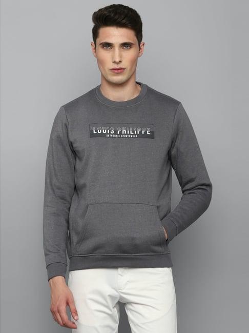 louis philippe sport grey regular fit printed sweatshirt