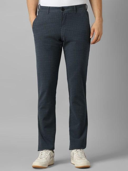 louis philippe sport grey slim fit checks trousers