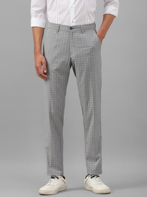 louis philippe sport grey slim fit checks trousers