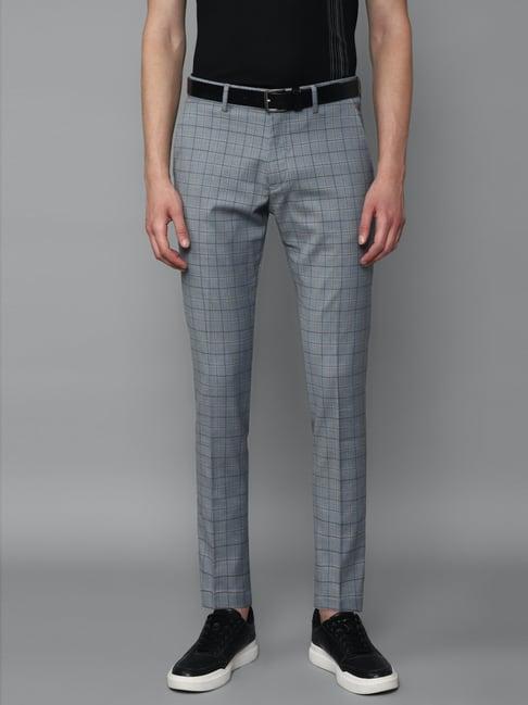 louis philippe sport grey slim fit checks trousers