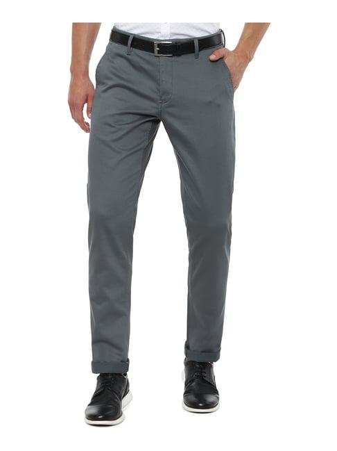 louis philippe sport grey slim fit flat front trousers