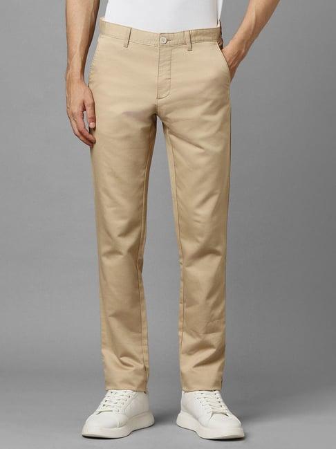 louis philippe sport khaki cotton slim fit trousers