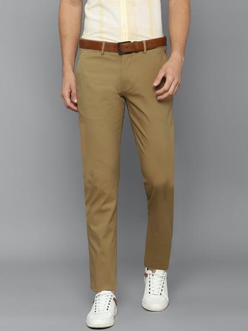 louis philippe sport khaki slim fit flat front trousers