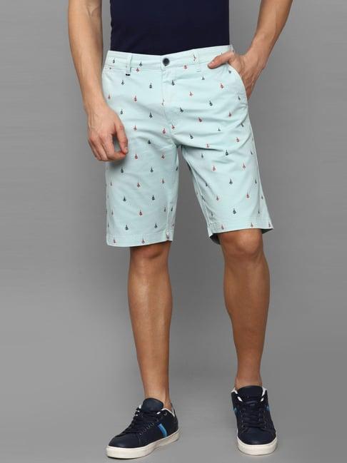 louis philippe sport light blue cotton slim fit printed shorts