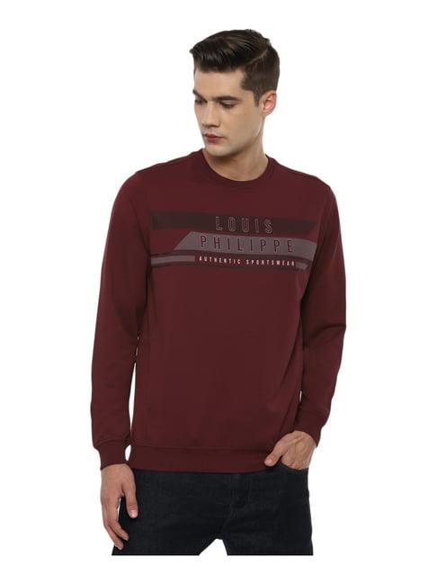 louis philippe sport maroon cotton regular fit logo printed sweatshirt