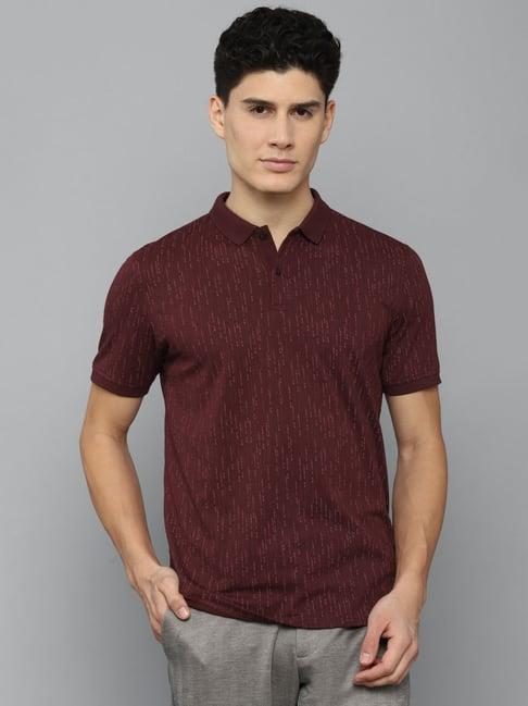 louis philippe sport maroon cotton slim fit printed polo t-shirt