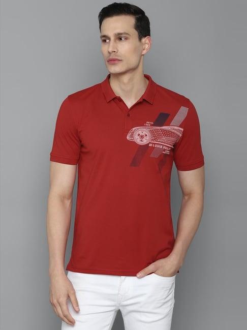 louis philippe sport maroon cotton slim fit printed polo t-shirt